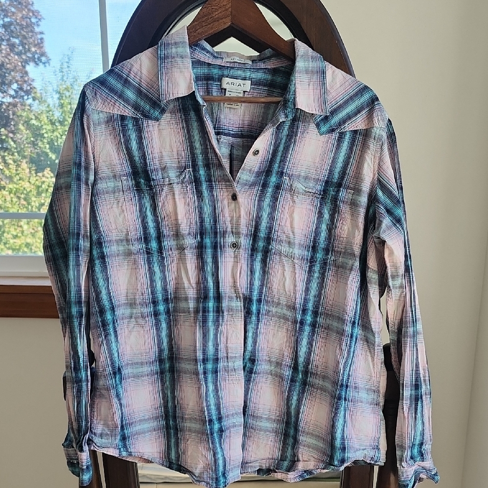 Ariat Plaid Button Up Shirt Western Ranch Cowgirl